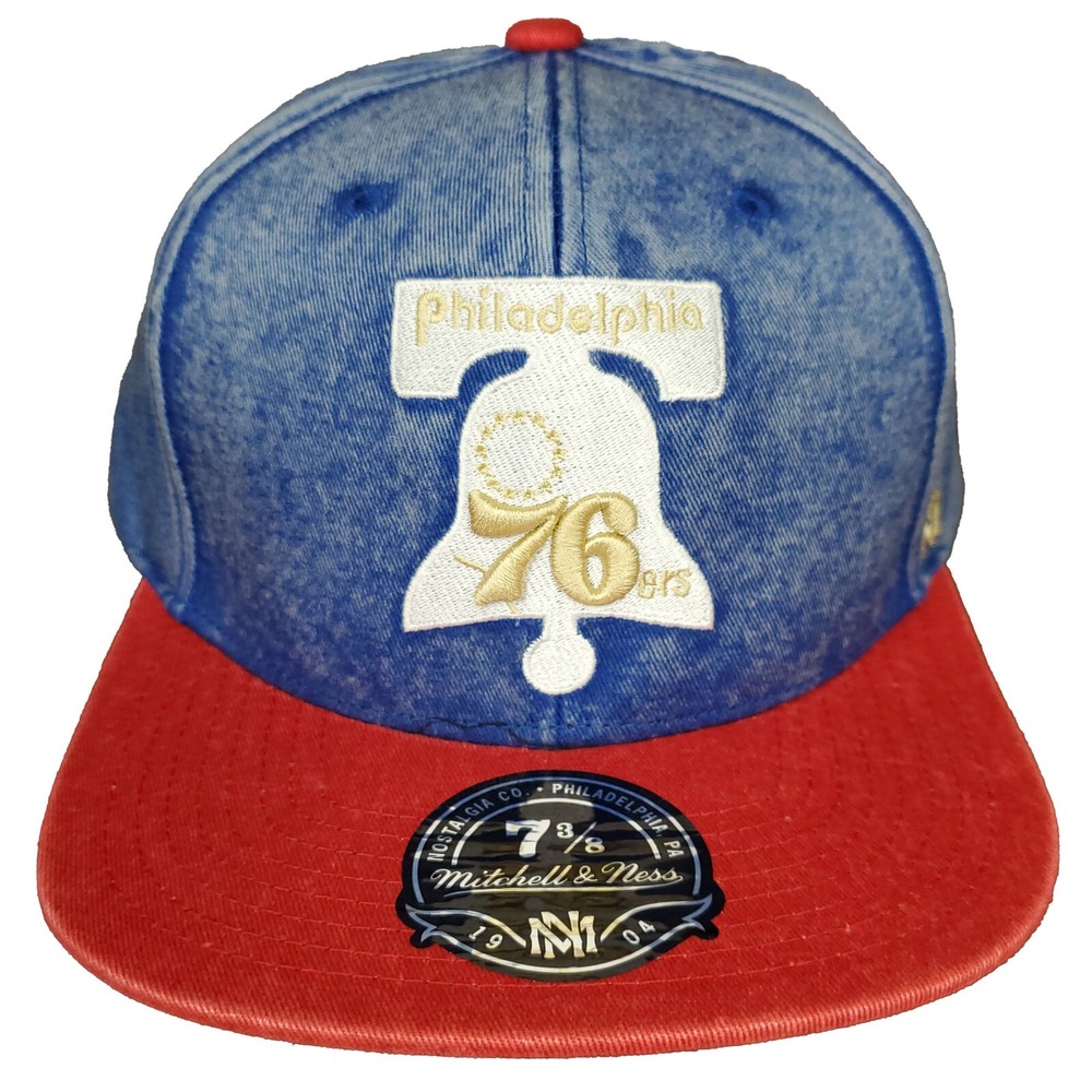 Philadelphia 76ers Mitchell & Ness NBA Fitted 7 3/8 Flatbill Hat Cap Denim NWT